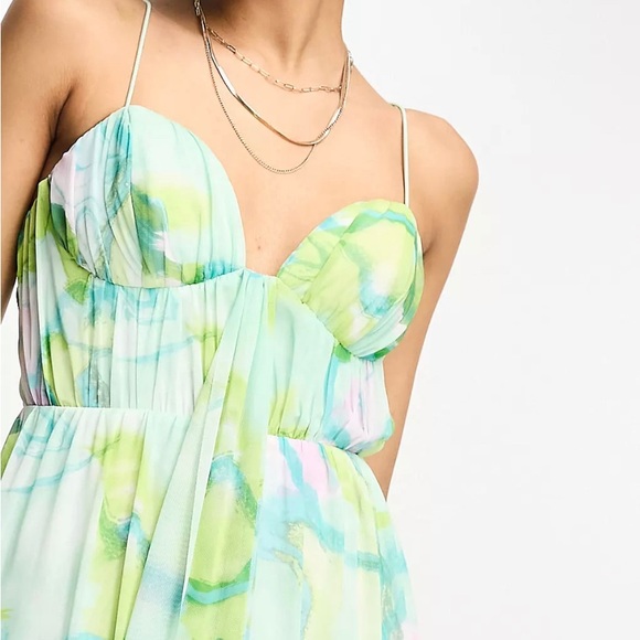 ASOS DESIGN cami mesh maxi dress with sash in blue smudge floral print - Picture 3 of 4